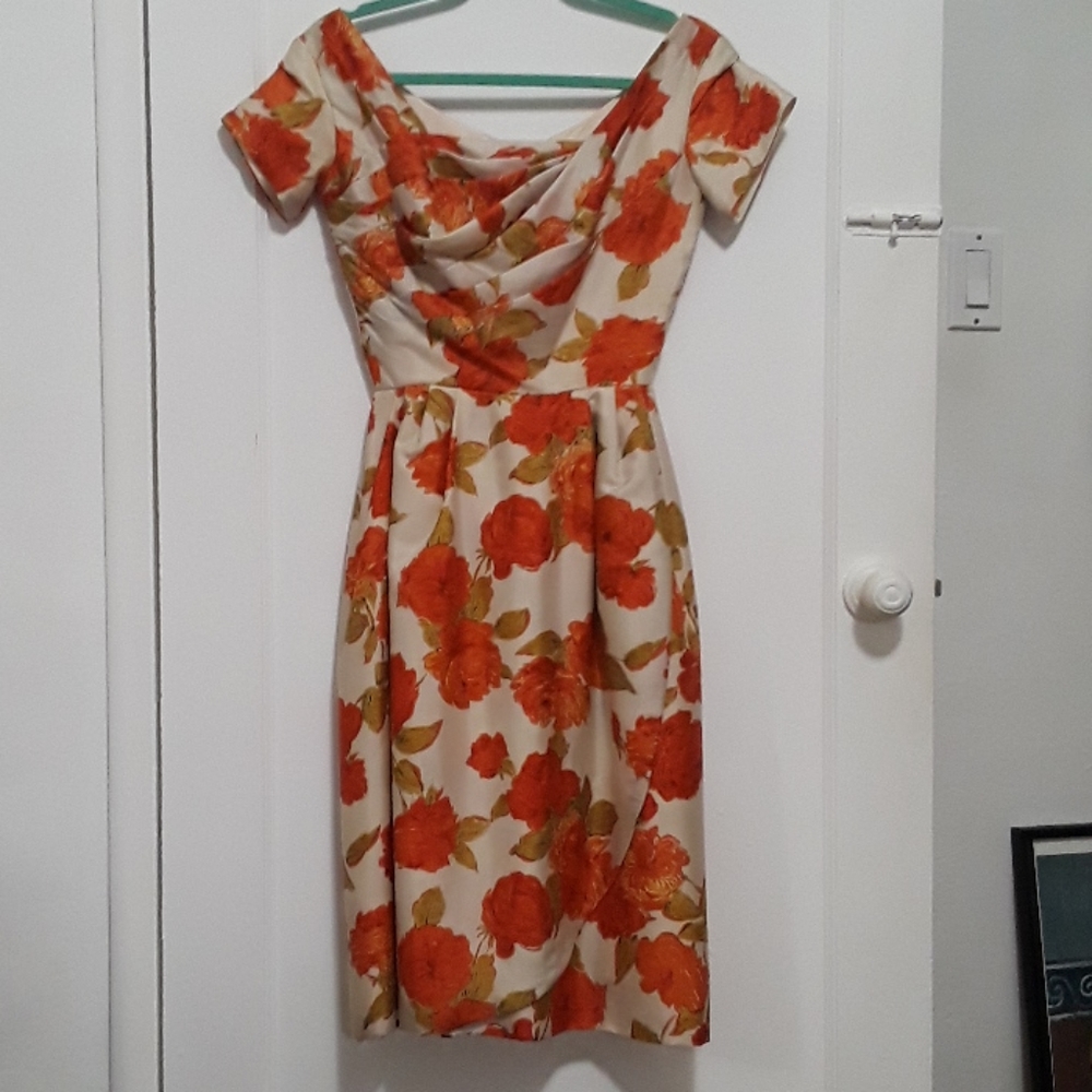 Vintage 50s/60s floral silk cocktail dress